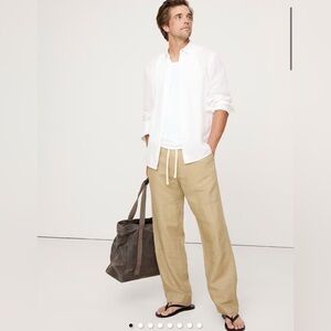 Banana Republic Linen-Cotton Beachy Safari Pull-On Pants NWT L Vacation Summer